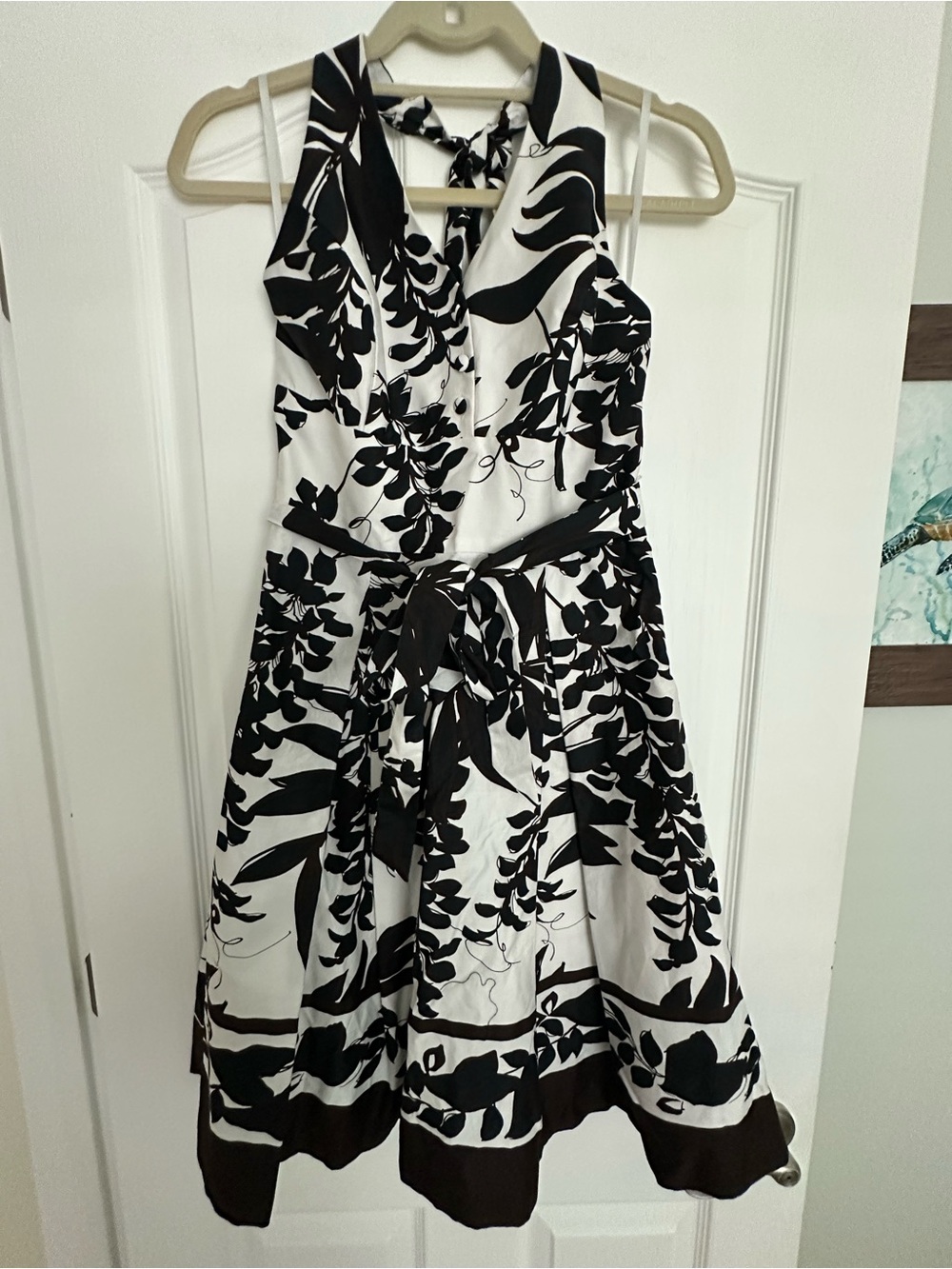 WHBM Black & White Floral Halter Dress
